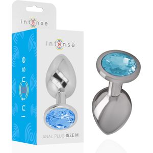 INTENSE - METAL ALUMINUM ANAL PLUG WITH BLUE GLASS SIZE M
