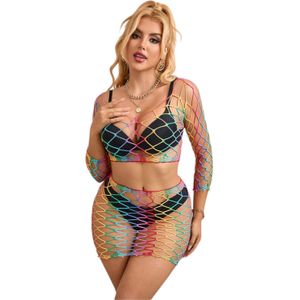 SUBBLIME - 952440 2-DELIG VISNET SET LANGE MOUW REGENBOOG ÉÉN MAAT | LINGERIE | LINGERIESET | SEXY LINGERIE | EROTISCHE LINGERIE