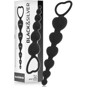 BLACK and SILVER | Black and silver - Mila Silicone Anal Heart-beads 18 Cm