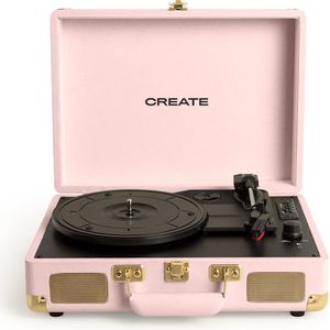 CREATE - Draagbare draaitafel met Bluetooth USB, SD, MicroSD en Mp3 - Pastel Roze - RECORD PLAYER POP