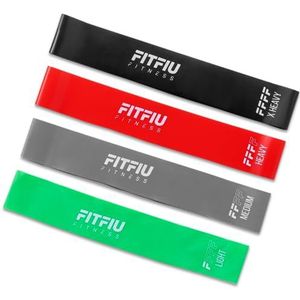 FITFIU Fitness Bandfit-400 Elastische weerstandsbanden voor thuis, van latex met 4 weerstandsniveaus voor het trainen van de hele lichaamsspieren, groen, grijs, zwart en rood, uniek