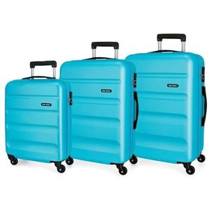 Koffer Set harde schaal 55-65-75 cm Roll Road Flex lichtblauw