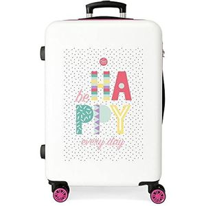 Enso Be Happy Middelgrote koffer, roze, 45 x 68 x 26 cm, harde schaal, ABS-combinatieslot, 70 l, 3,7 kg, 4 dubbele wielen