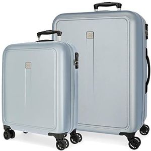 Roll Road Camboya Cabinetrolley, zwart, 40 x 55 x 20 cm, stijve ABS-combinatiesluiting, zijkant, 37 l, 3,08 kg, 4 wielen, handbagage, lichtblauw, 40 x 55 x 20 cm / 48 x 68 x 27 cm, Set van 2 koffers