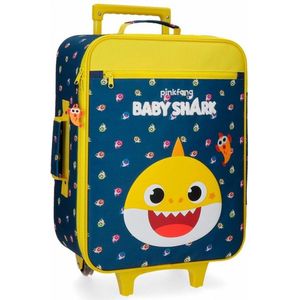 Baby Shark kinderkoffer trolley 50 cm geel blauw