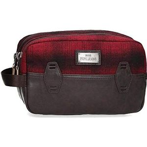 Pepe Jeans Scotch toilettas, 2 vakken, aanpasbaar, 26 x 16 x 12 cm, polyester en PU-leer, rood