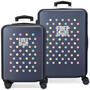 MOVOM Free Dots kofferset, 55/68 cm, harde schaal, ABS-combinatiesluiting, 104 l, 4 dubbele wielen, handbagage, blauw, Blauw, 55/68 cms, Jeugd mode