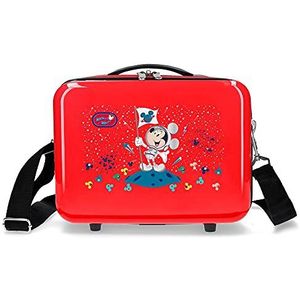 Disney Mickey on the Moon Toilettas, aanpasbaar, met schoudertas, rood, 29 x 21 x 15 cm, stijf, ABS 9,14 l