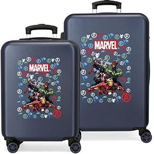 Marvel De Avengers Avengers Team kofferset blauw 55/68 cm stijve ABS zijdelingse combinatiesluiting 104 6 kg 4 dubbele wielen handbagage