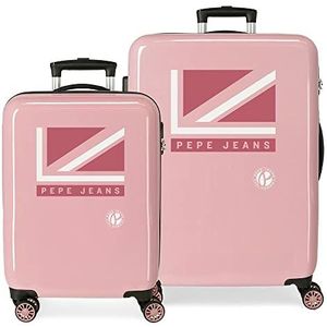 Pepe Jeans Carol kofferset roze 55/68 cm stijve ABS-combinatieslot aan de zijkant, 104 l, 6 kg, 4 wielen, handbagage