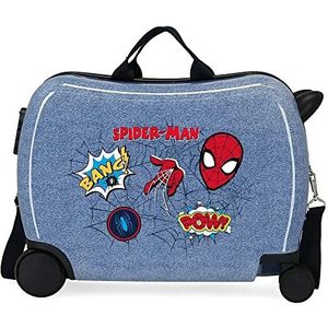 Marvel Spiderman Denim Koffer voor kinderen, blauw, 50 x 38 x 20 cm, stijf, ABS, zijcombinatiesluiting, 34 l, 1,8 kg, 4 wielen, handuitrusting, blauw, kinderkoffer, Blauw, Koffer voor kinderen