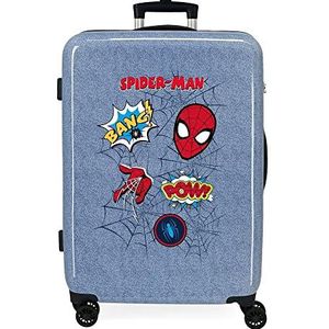 Marvel Spiderman Denim koffer, middelgroot, blauw, 48 x 68 x 26 cm, stijf, ABS, geïntegreerde TSA-sluiting, 70 l, 3 kg, 4 dubbele wielen, blauw, middelgrote koffer, Blauw, Middelgrote koffer