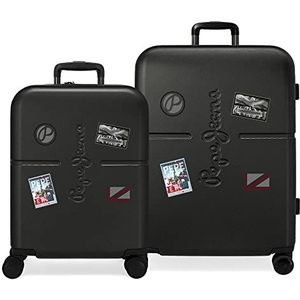 Pepe Jeans Chest Kofferset, zwart, 55/70 cm, stijve ABS-sluiting, TSA-sluiting, 116L, 7,54 kg, 4 dubbele wielen, handbagage