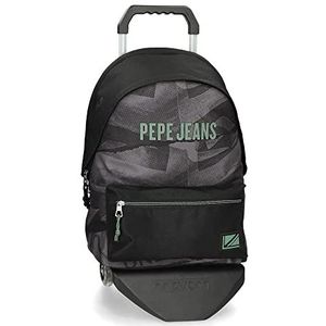 Pepe Jeans Davis Rugzak voor laptop, dubbel vak met trolley, 15,6 inch, zwart, 31 x 44 x 15 cm, polyester, 20,46 l