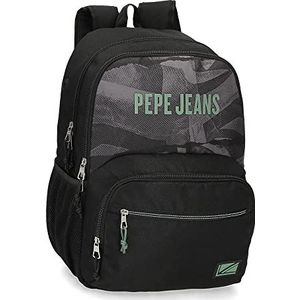 Pepe Jeans Davis schoolrugzak, dubbel vak, zwart, 32 x 45 x 16 cm, polyester, 21,6 l