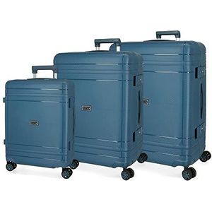 Movom Dimension kofferset blauw, 55/66/75 cm, stijf polypropyleen TSA-sluiting 78 l, 11,3 kg, 4 wielen, dubbele bagage, handbagage, blauwe koffer, koffer, set blauw, Blauw, kofferset