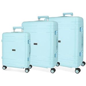 Movom Dimension kofferset blauw, 55/66/75 cm, stijf polypropyleen TSA-sluiting 78 l, 11,3 kg, 4 wielen, dubbele bagage, handbagage, blauwe koffer, koffer, set blauw, Blauw, kofferset