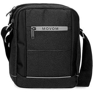 Movom Trimmed schoudertas voor tablet, zwart, 22 x 27 x 8 cm, polyester, Blanco Y Gris, schoudertas voor tablet