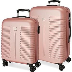 Roll Road India kofferset roze 55/70 cm hard ABS combinatieslot aan de zijkant 112L 6,56 kg 4 dubbele wielen handbagage