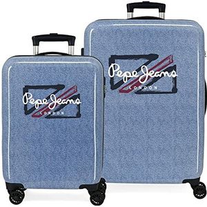 Pepe Jeans Digitale kofferset, blauw, 55/68 cm, stijve ABS-combinatiesluiting, zijkant, 104 l, 6 kg, 4 wielen, handbagage
