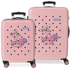 Enso Friends Together kofferset, roze, 55/68 cm, hard plastic, zijdelingse combinatiesluiting, 104 l, 6 kg, 4 wielen