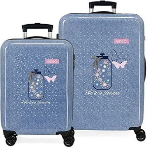 Enso We Love Flowers koffers set blauw 55/68 cm stijf ABS met zijdelingse cijfersluiting, 104 l, 6 kg, 4 dubbele wielen, blauw, kofferspellen, Blauw, kofferspellen