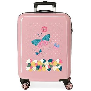 Roll Road Precious Flower cabinetrolley, roze, 38 x 55 x 20 cm, hard plastic, zijdelingse combinatiesluiting, 34 l, 2 kg, 4 wielen, handbagage