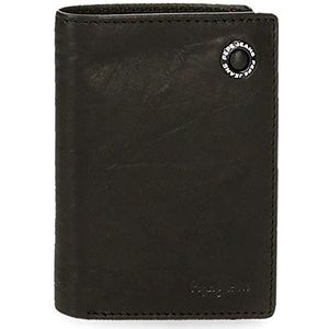 Pepe Jeans Badge verticale portemonnee met portemonnee, zwart, 8,5 x 11,5 x 1 cm, leer, Blanco Y Gris, verticale portemonnee met portemonnee