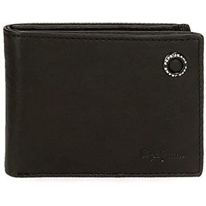 Pepe Jeans Badge Horizontale portemonnee met portemonnee, zwart, 11 x 8 x 1 cm, leer, Blanco Y Gris, horizontale portemonnee met portemonnee