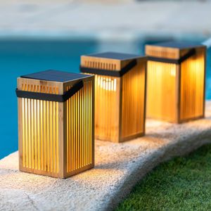 Tafellamp bamboe incl. LED dimbaar IP54 solar oplaadbaar met afstandsbediening - Okinawa