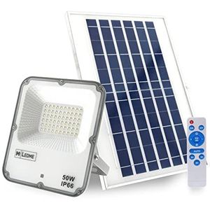 LEDme - Solar LED-projector Venetië 50 W met afstandsbediening, IP66 dimbaar, kleur neutraal licht (4500 K), buitenverlichting, voor tuin, terras, hotel, schepen enz.