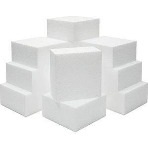 DecoPorex Piepschuim blokken, 10 cm x 10 cm x 5 cm (12 stuks) – vierkante polystyreen stenen voor kunst en handwerk, wit