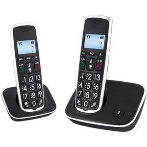 Duo-telefoons, 2 zwarte draadloze telefoons, modern, display met achtergrondverlichting, handsfree