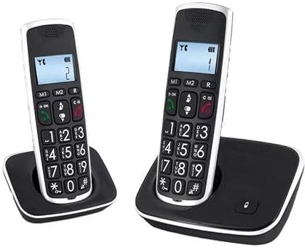 Duo-telefoons, 2 zwarte draadloze telefoons, modern, display met achtergrondverlichting, handsfree
