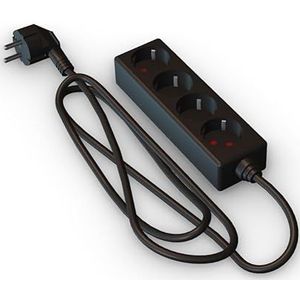 Zwarte stekkerdoos met 4 geaarde stopcontacten zonder schakelaar, 3 m H05VV-F 3G1,5 m², basis 4 stopcontacten