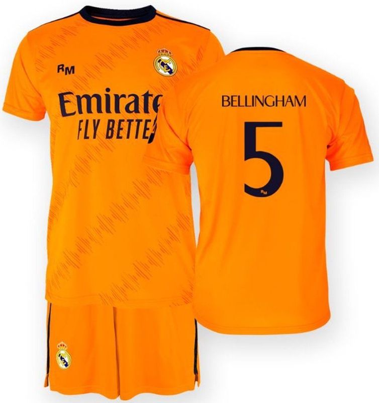Real Madrid Bellingham, tweede teamshirt en broek, seizoen 24/25, voor kinderen vanaf 12 jaar, officieel gelicentieerd product, Oranje, 12 Jaar