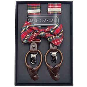 Marco Pascali Set: Bretels met vlinderdas van 100% zijde, meerkleurig, standaard voor heren, Meerkleurig ruitpatroon