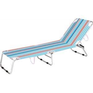 Marbueno Ligstoel Opvouwbaar Oranje en Blauwe Strepen 187X58X24 cm 10466