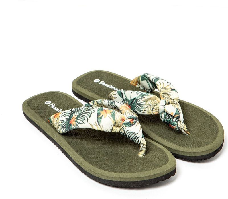 Brasileras - Hibiscus Nudo - Slippers - Groen - Stoffen Band - Sleehak