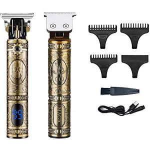 Kabelloser Haarschneider. Vintage professionelle Haarschneidemaschine für Männer. Haar- und Bartschneider mit Titankopf, T-Klinge, Akku enthalten, 3 Führungskämme und USB-Kabel.
