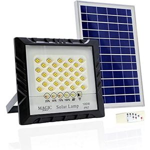 Led schijnwerper 100W met zonnepaneel, Afstandsbediening en automatische ontstekingssensor.zonne schijnwerper IP67 met wit licht, buitenverlichting, terras, tuin, pad, garage.