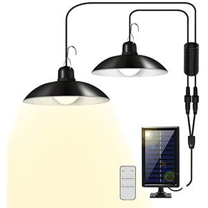 2 Hanglamp op Zonne Energie, Led Zonnelamp met Afstandsbediening, IP44 Waterdicht met 3 m kabel (Warmwit) Buitenlamp op Zonne Energie voor tuin, boerderij en camping