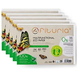Ofituria gerecycled papier, 80 g, A4-formaat, 100% gerecycled papier, verpakking gerecycled papier, DIN A4 natuur, geschikt voor laser- en inkjetprinters, 1250 vellen