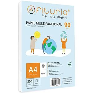 A4-papier, 90 g, met 250 witte vellen, multifunctioneel papier voor school en werkomgeving. Ideaal voor laserprinters, inkjetprinters of kopieerapparaten. Ofituria