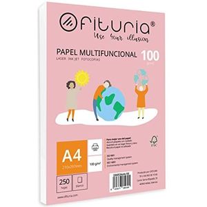100 g A4 vellen met 250 witte vellen, multifunctioneel papier voor school en werkomgeving, ideaal voor laserprinters, injectie of kopieerapparaat Ofituria