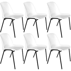 Ofituria Bureaustoel zonder wielen, vertrouwde stoel van kunststof met metalen structuur, stoel voor wachtkamer, vergaderingen, vergaderingen, vergaderingen, enz. (6 stoelen, wit)