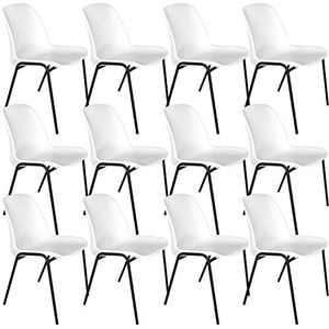 Ofituria Bureaustoel, zonder wielen, kunststof, met metalen structuur, stoel voor wachtkamer, ontvangst, vergaderingen, conferenties, enz. (12 stoelen, wit)