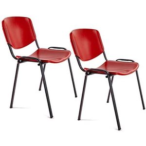 Ofitura Bureaustoel zonder wielen, bureaustoel van kunststof met metalen structuur, stoel voor wachtkamer, ontvangst, vergaderingen, conferenties enz. (2 stoelen, rood)