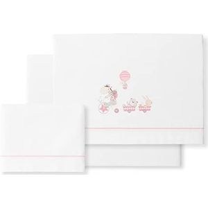 Jirafa BICICLETA Bedlakenset voor babybed in wit roze · 100% katoen · 3-delige beddengoedset voor babywieg