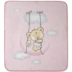 Raschel Babydeken, knuffeldeken, teddybeer, roze wolk, 3-in-1 multifunctionele zak, 80 x 90 cm INTERBABY